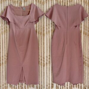 ASOS Mauve Short Sleeve Midi Square Neck Old Money Feminine Career Shift Dress